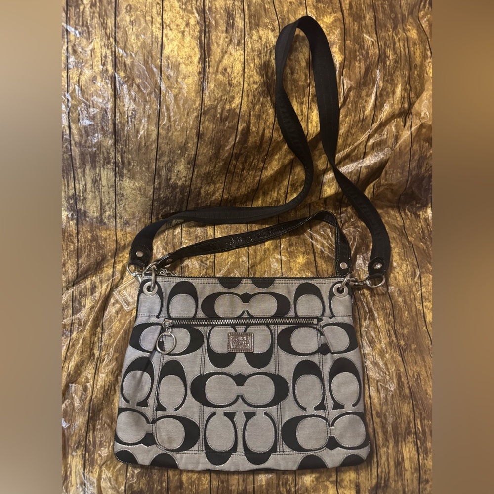 Coach Signature Black and Gray Crossbody Bag